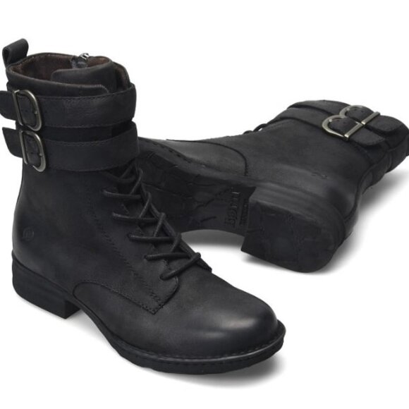 Born Shoes - Born Camryn Boots Women's Size 6M Black Leather Retro Combat Ankle Boot